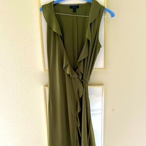 J. Crew Olive Green Asymmetrical Ruffle Wrap Dress